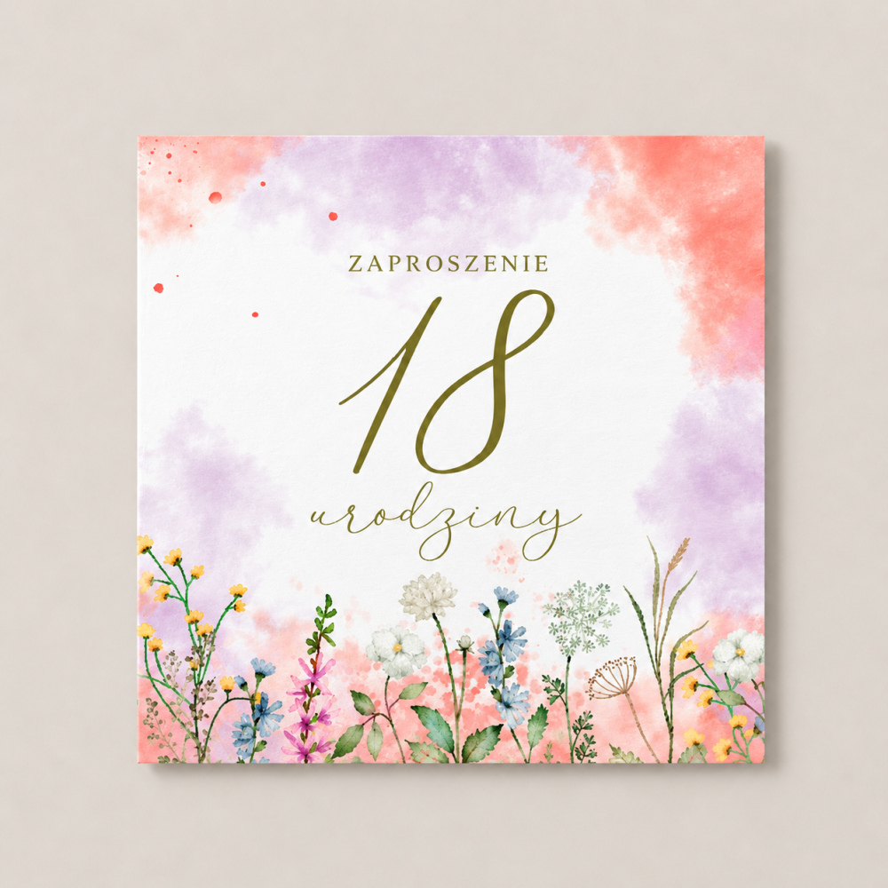 Zaproszenie z KREATOREM Kwiaty na 18 20 30 40 50 60 70 80 90 100 Urodziny Urodzinowe