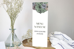 Menu weselne składane wolnostojące Sukulenty