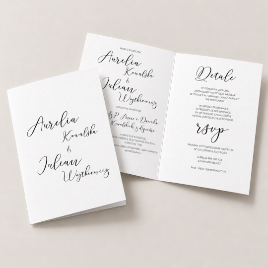 Zaproszenie ślubne składane Romantic Caligraphy