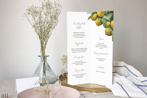 Menu weselne składane wolnostojące Cytrusy