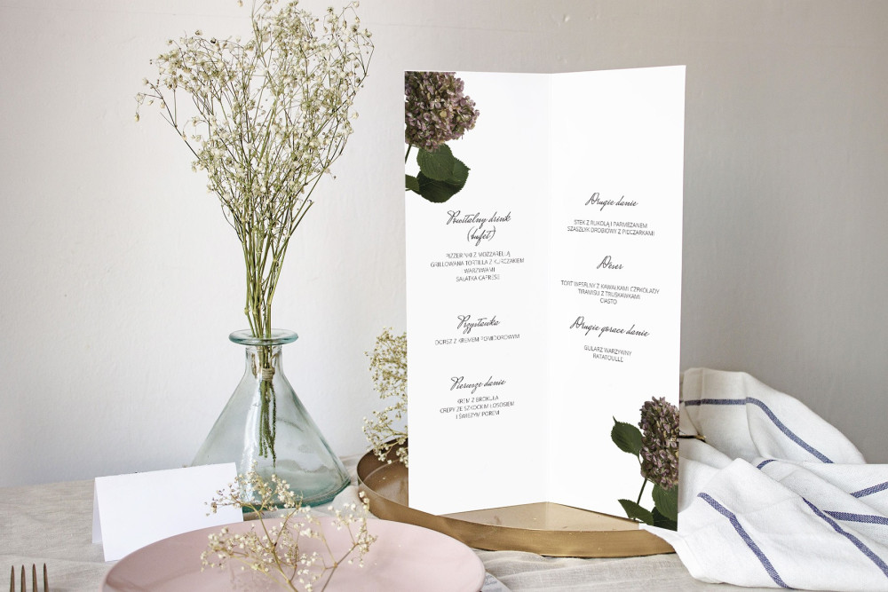 Menu weselne składane wolnostojące Hortensja