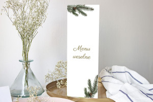 Menu weselne składane wolnostojące Gałązka świerku