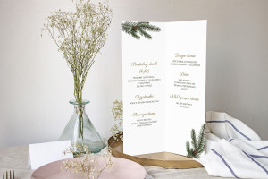 Menu weselne składane wolnostojące Gałązka świerku