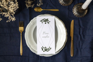 Menu weselne Geometryczny Ruscus