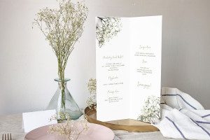 Menu weselne składane wolnostojące Gipsówka