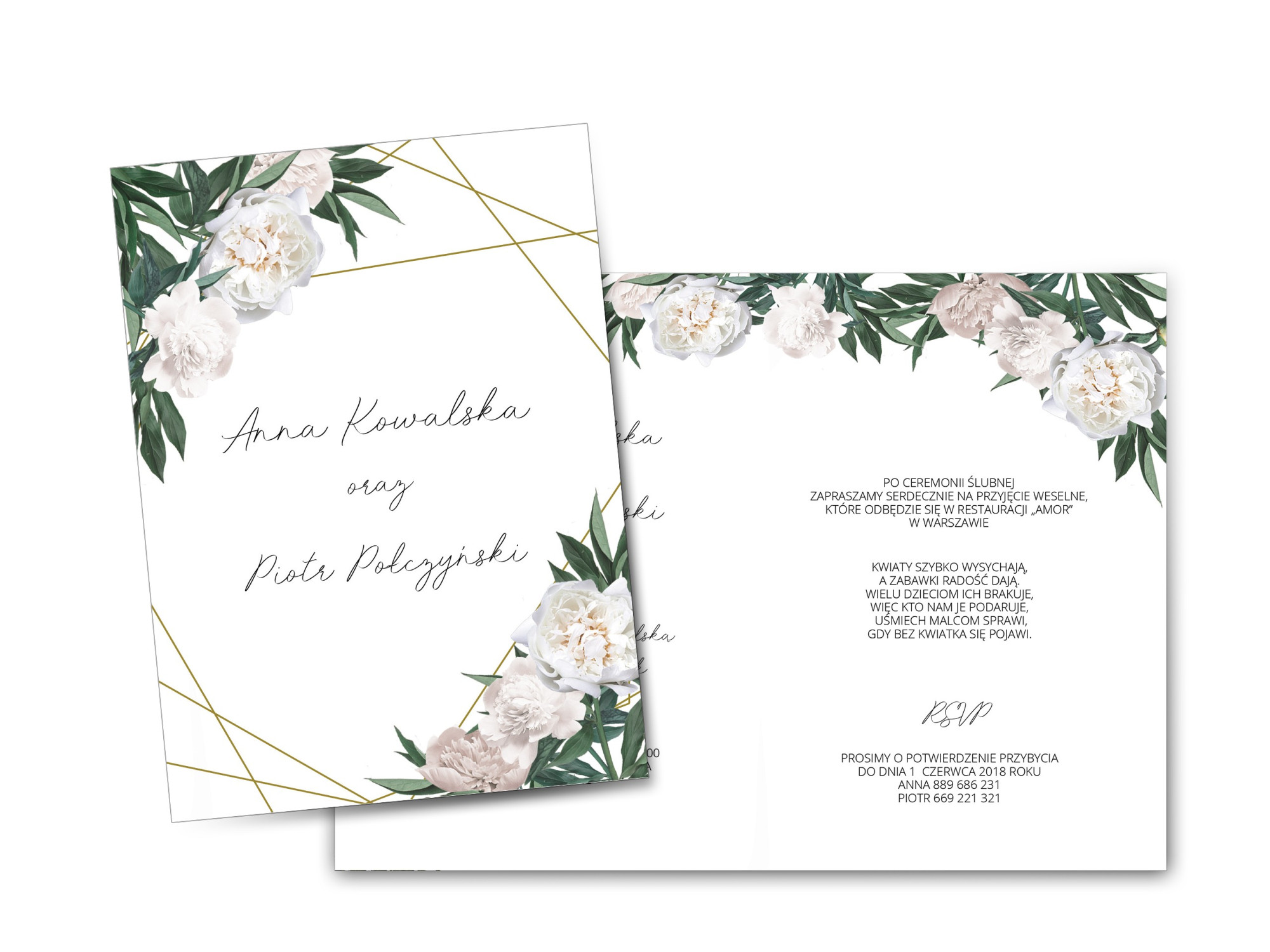 Zaproszenie ślubne składane White Peony