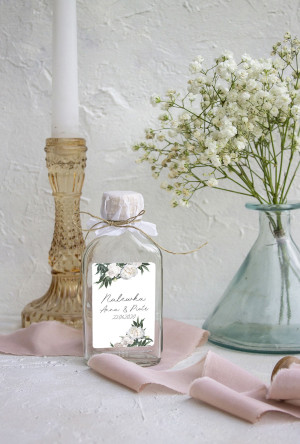 Naklejka na nalewkę, etykieta na butelkę White Peony