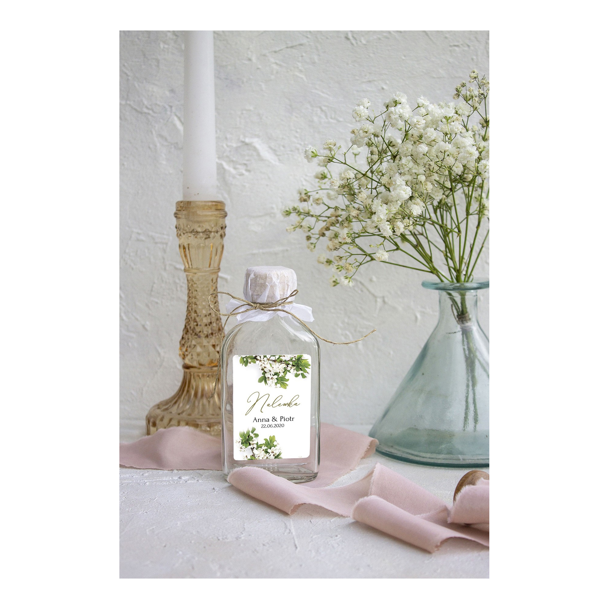 Naklejka na nalewkę, etykieta na butelkę White Blossom