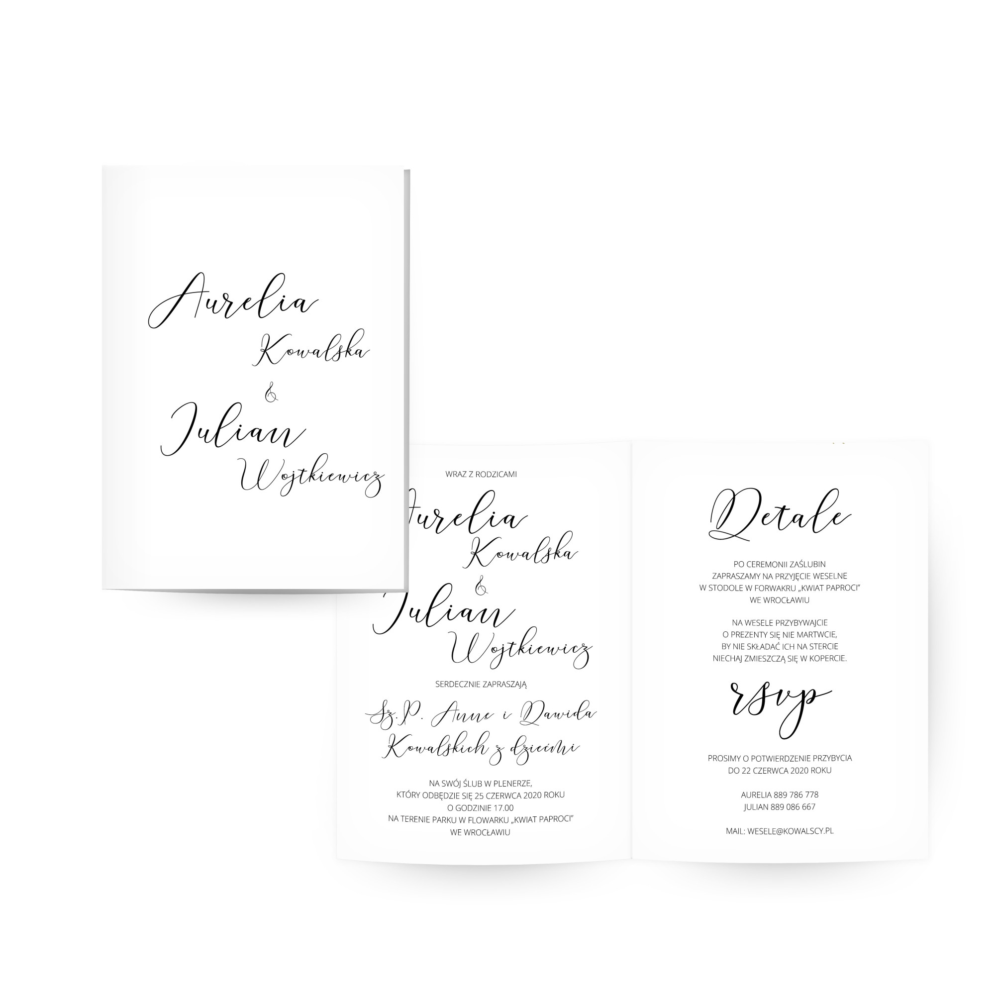 Zaproszenie ślubne składane Romantic Caligraphy