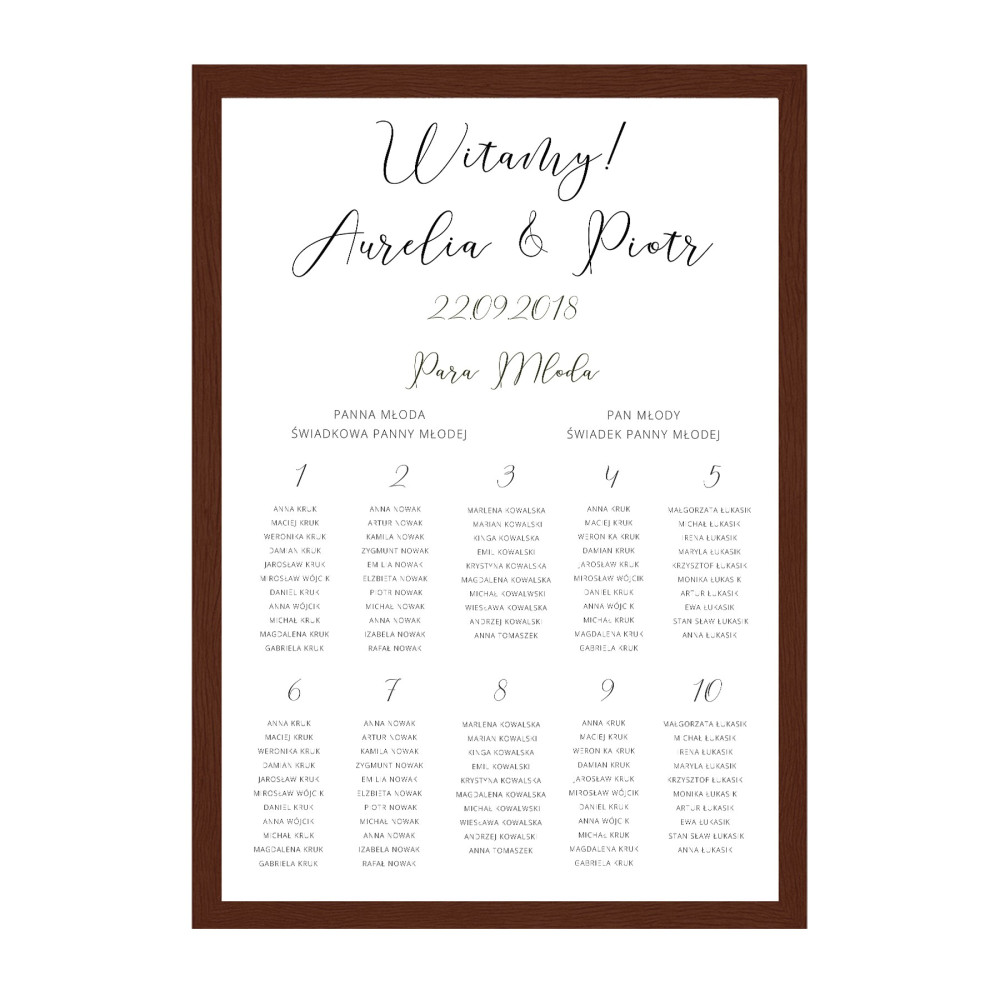 Plan stołów weselnych Romantic Caligraphy