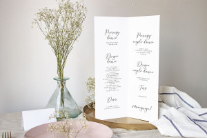 Menu weselne składane wolnostojące Romantic Caligraphy