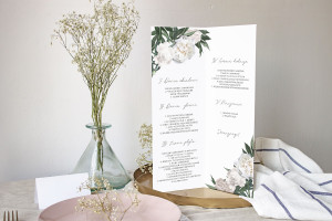Menu weselne składane wolnostojące White Peony