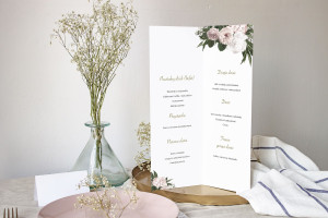 Menu weselne składane wolnostojące Floral Heart