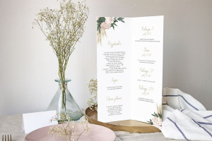 Menu weselne składane wolnostojące Floral Pampas Grass