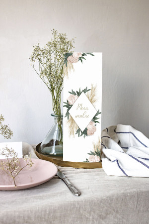 Menu weselne składane wolnostojące Floral Pampas Grass