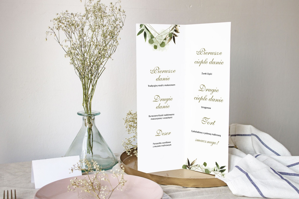 Menu weselne składane wolnostojące Greenery Heart