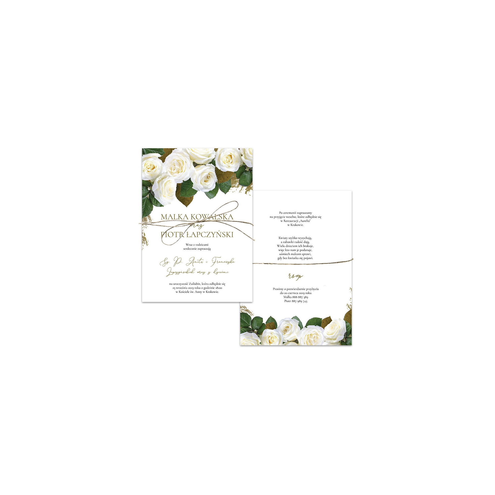 Zaproszenie ślubne jednokartkowe dwustronne Elegant Rose