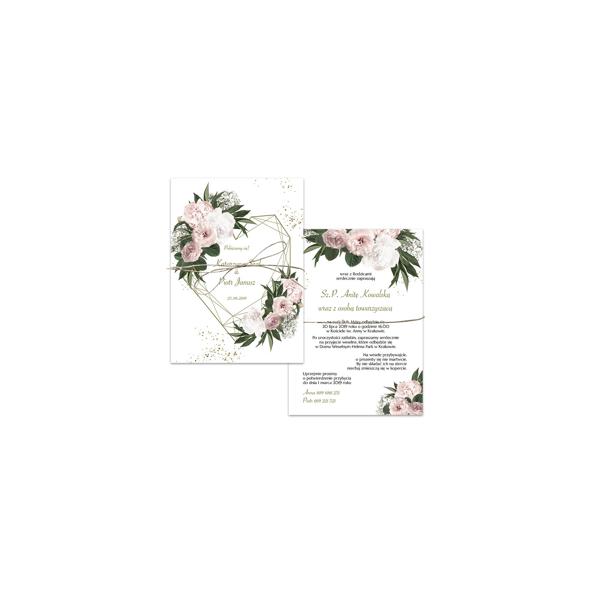 Zaproszenie ślubne jednokartkowe dwustronne Floral Heart