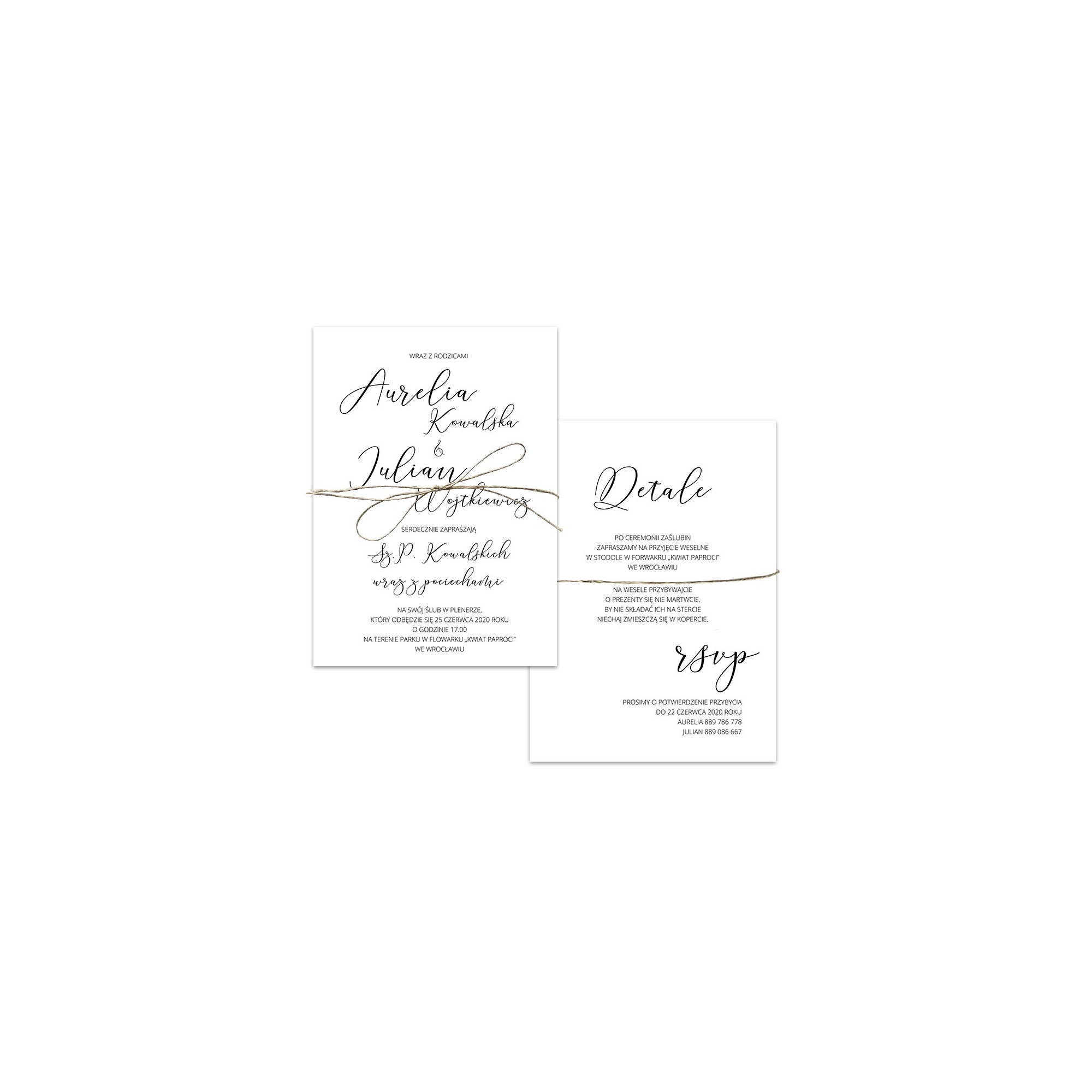 Zaproszenie ślubne jednokartkowe dwustronne Romantic Caligraphy