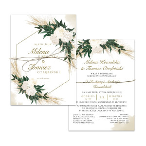 Zaproszenie ślubne jednokartkowe dwustronne Greenery Boho