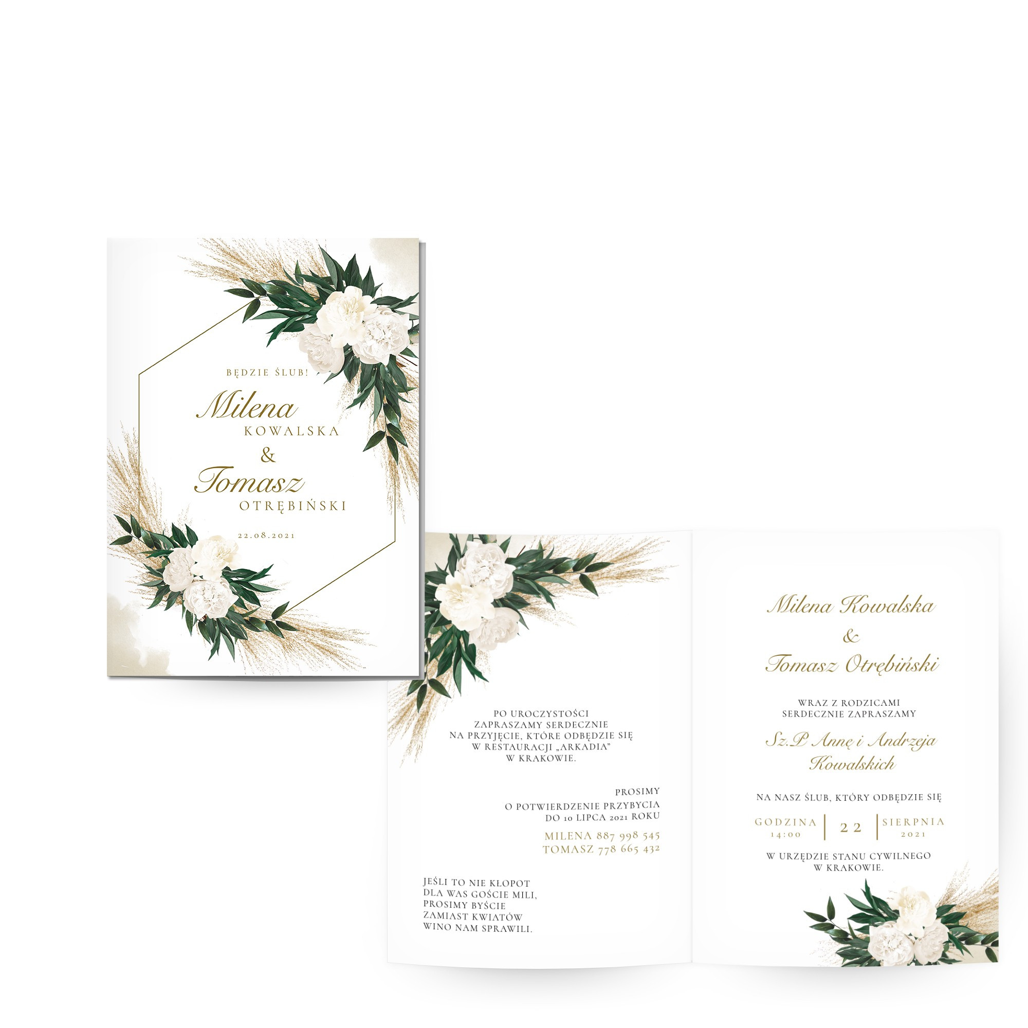 Zaproszenie ślubne składane Greenery Boho