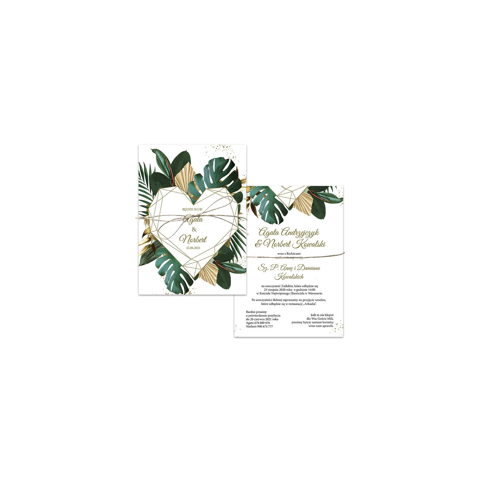 Zaproszenie ślubne jednokartkowe dwustronne Tropical Heart