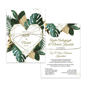 Zaproszenie ślubne jednokartkowe dwustronne Tropical Heart