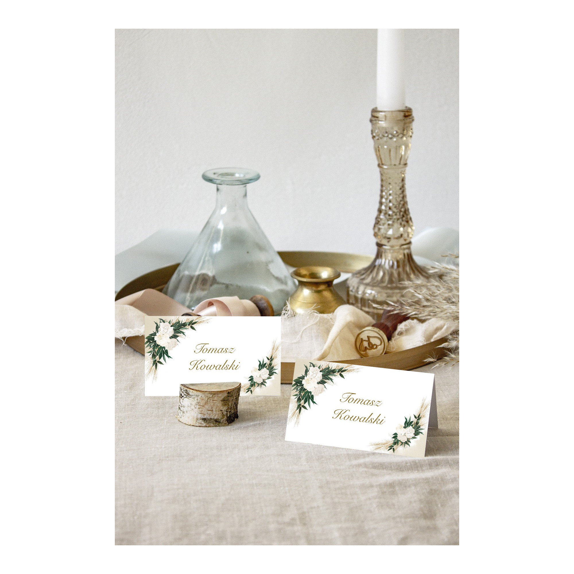 Winietki ślubne na stół Greenery Boho