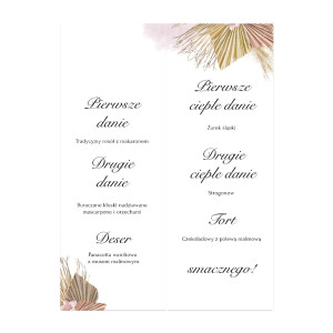 Menu weselne składane wolnostojące Bohemian Pampas