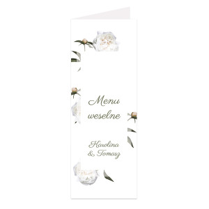 Menu weselne składane wolnostojące Biała Piwonia