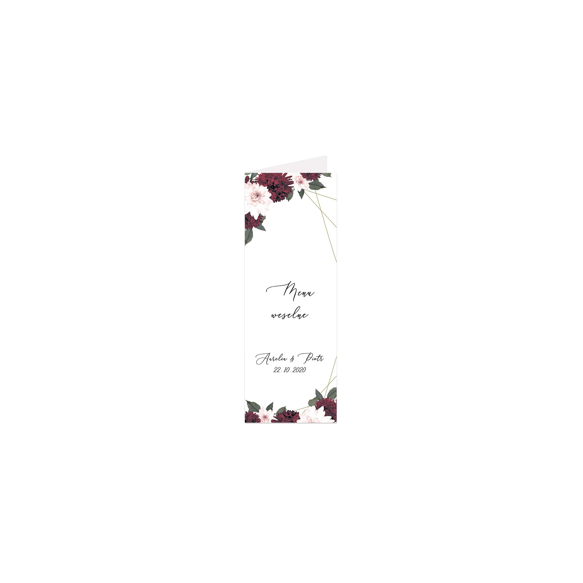 Menu weselne składane wolnostojące Rustic Burgundy