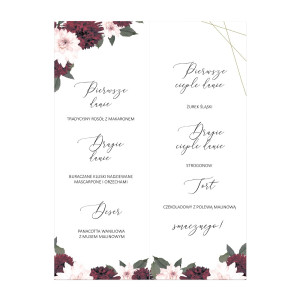 Menu weselne składane wolnostojące Rustic Burgundy