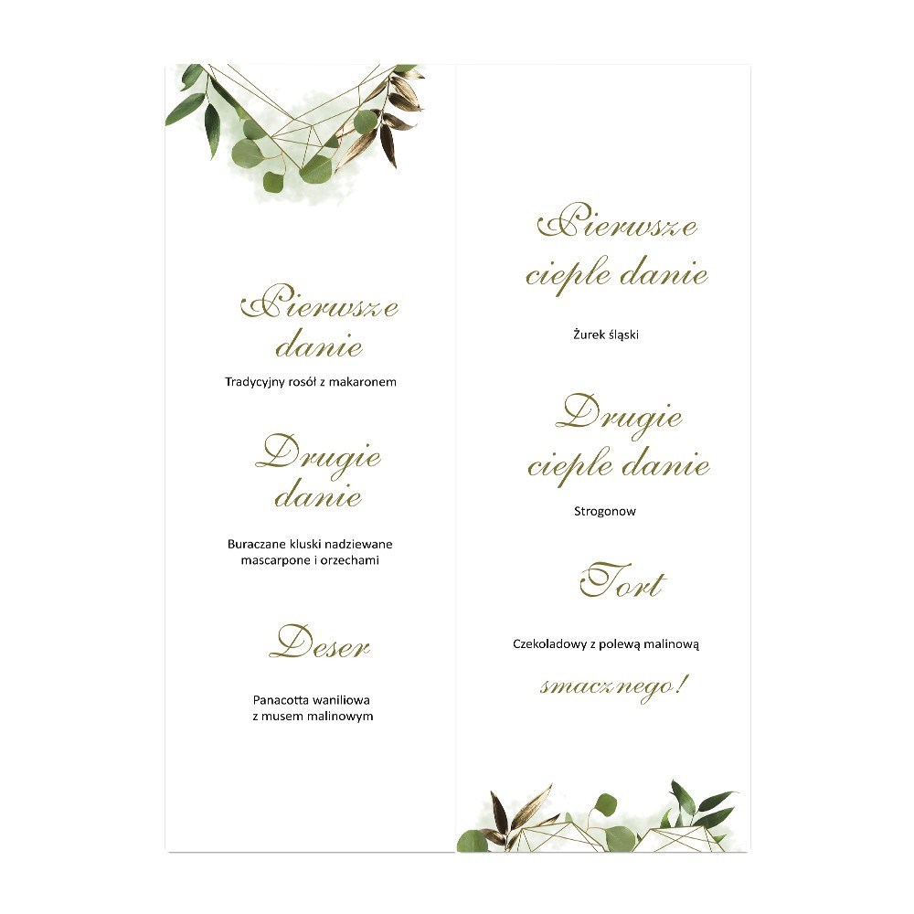 Menu weselne składane wolnostojące Greenery Heart