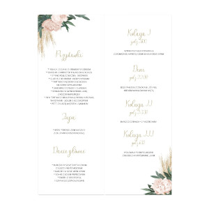 Menu weselne składane wolnostojące Floral Pampas Grass