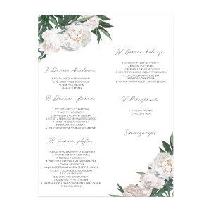 Menu weselne składane wolnostojące White Peony