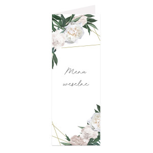 Menu weselne składane wolnostojące White Peony