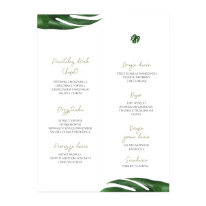 Menu weselne składane wolnostojące Monstera