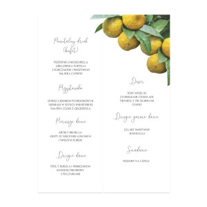 Menu weselne składane wolnostojące Cytrusy