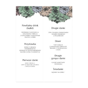 Menu weselne składane wolnostojące Sukulenty