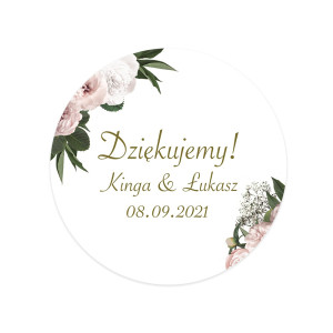 Naklejka 6cm na podziękowania 12szt Floral Heart