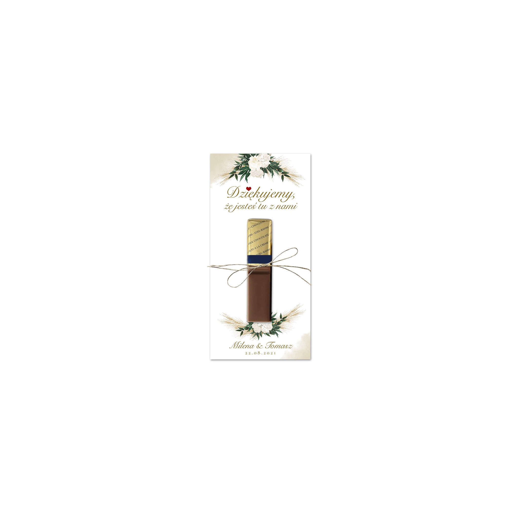 Etykieta  - podziękowanie na czekoladki MERCI - Greenery Boho